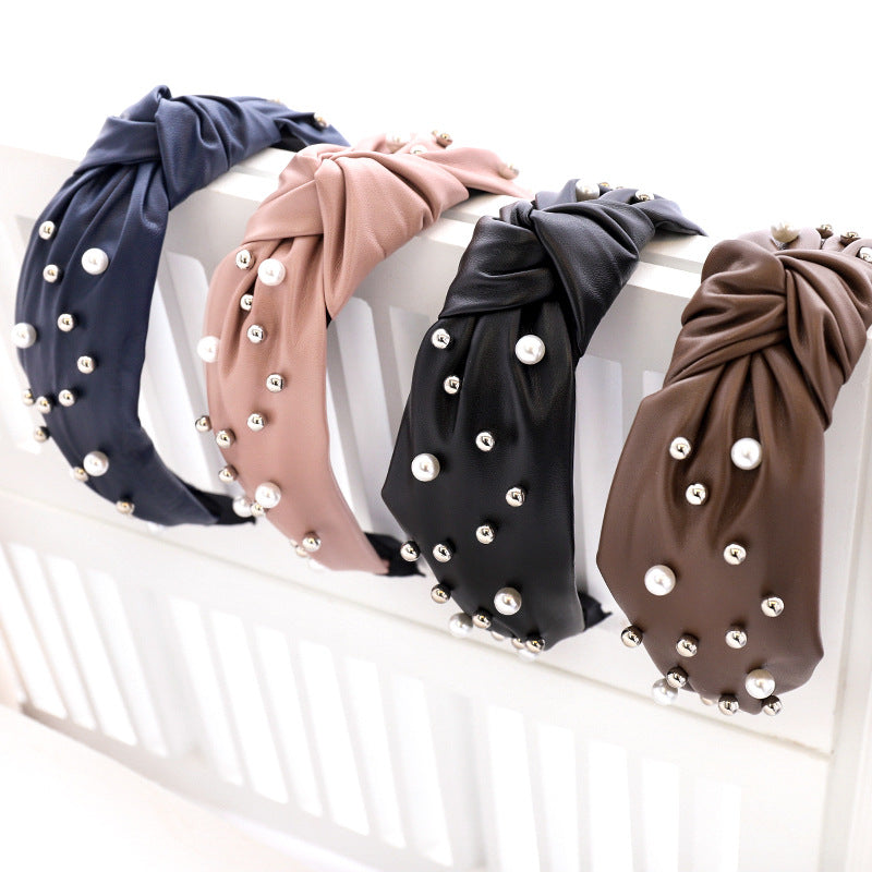 Fashion Leather Beaded Pearl Headband