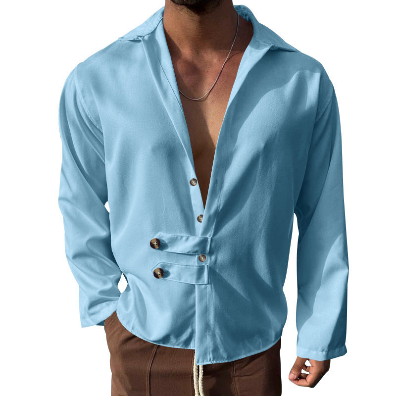 Loose Cardigan Lapel Button Long Sleeve Shirt