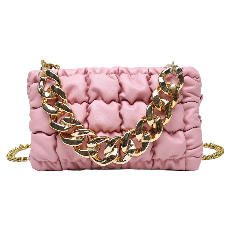 European And American Lattice Thick Chain Portable Small Square Bag