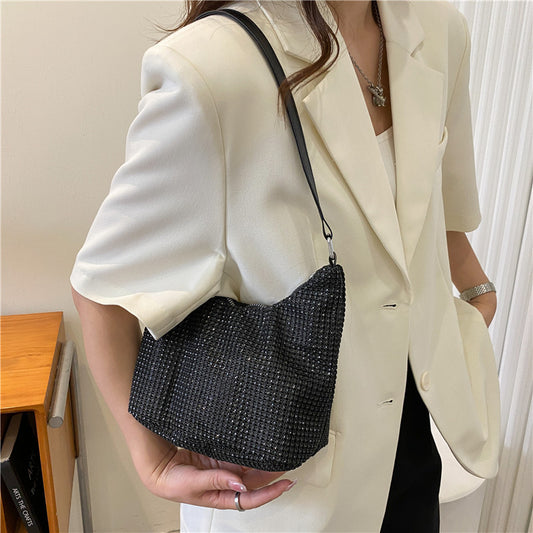 Rhinestone Fashion One Shoulder Simple Texture Chain Leisure Niche Underarm Bag