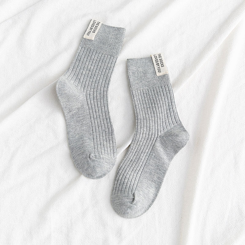 Cloth Label Thick Needle Mid-calf Length Solid Color Breathable All-matching Stockings