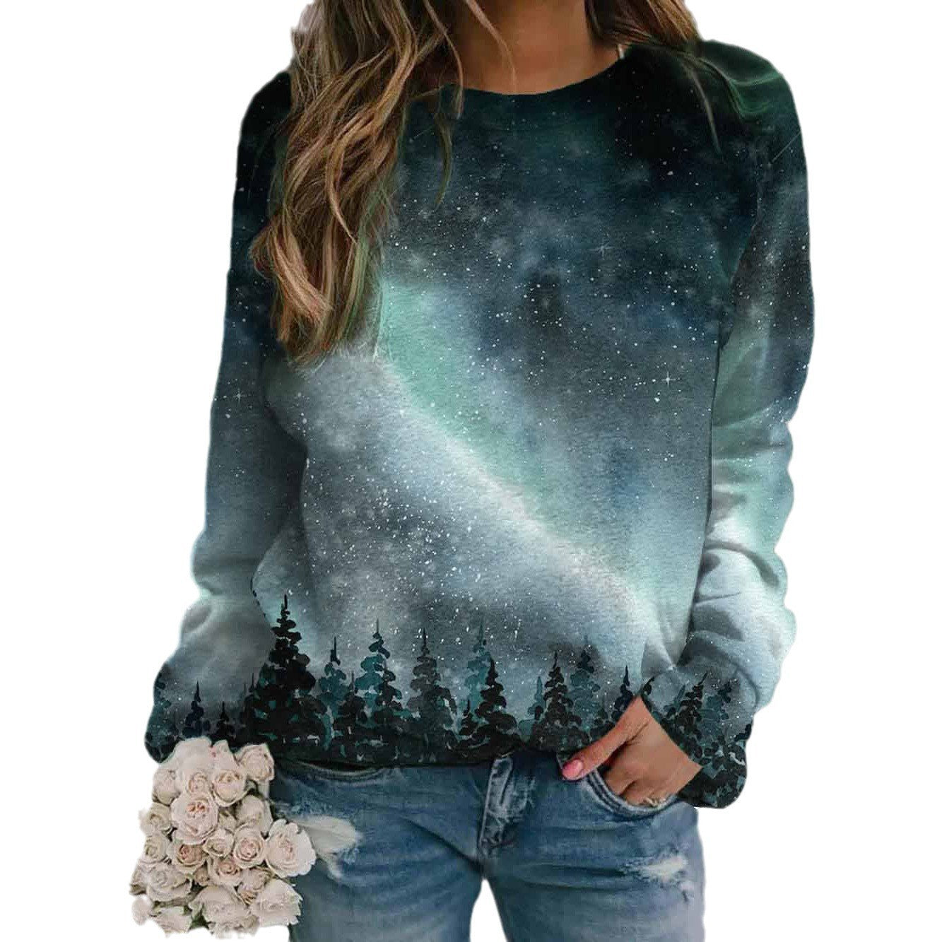 Landscape Flower Floral Print Long Sleeve Pullover