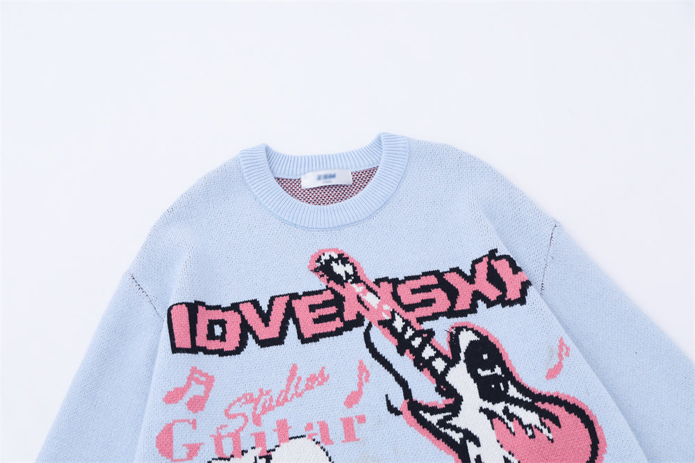 Europæisk og Amerikansk Rock Anime Flammende Jacquard Rundhalset Sweater