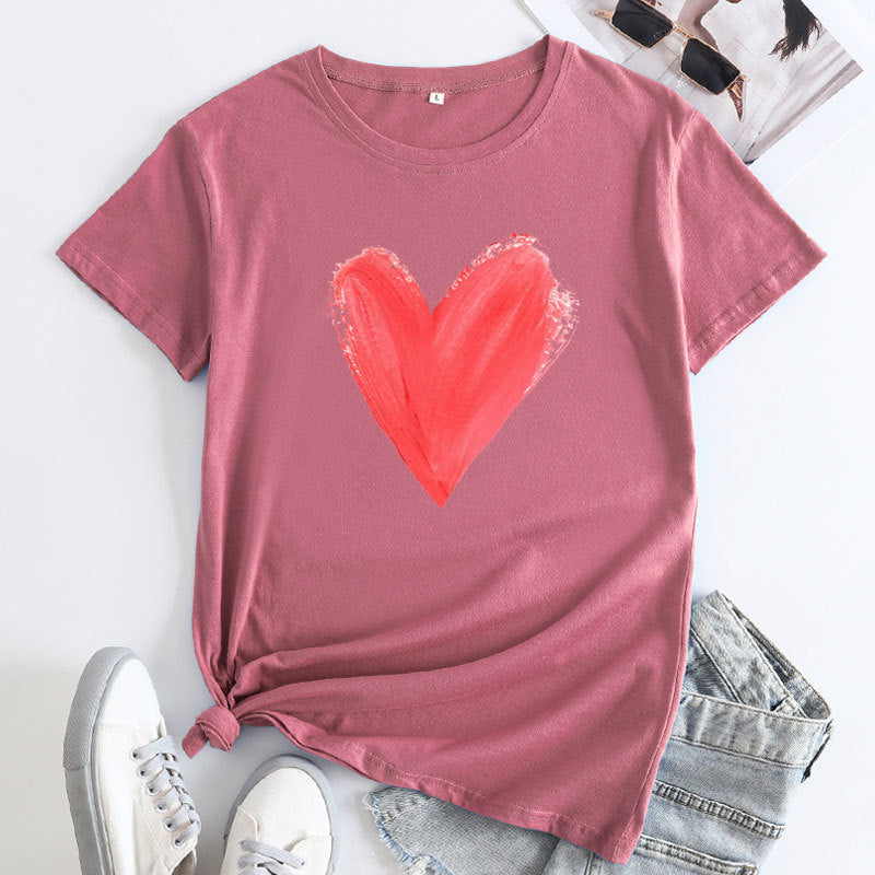 Women's Heart Printing Round Neck Short-sleeved T-shirt