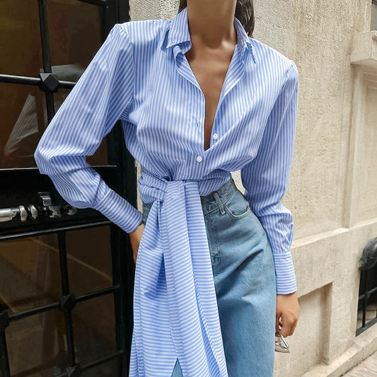 Design Sense French Style Tied Striped Shirt