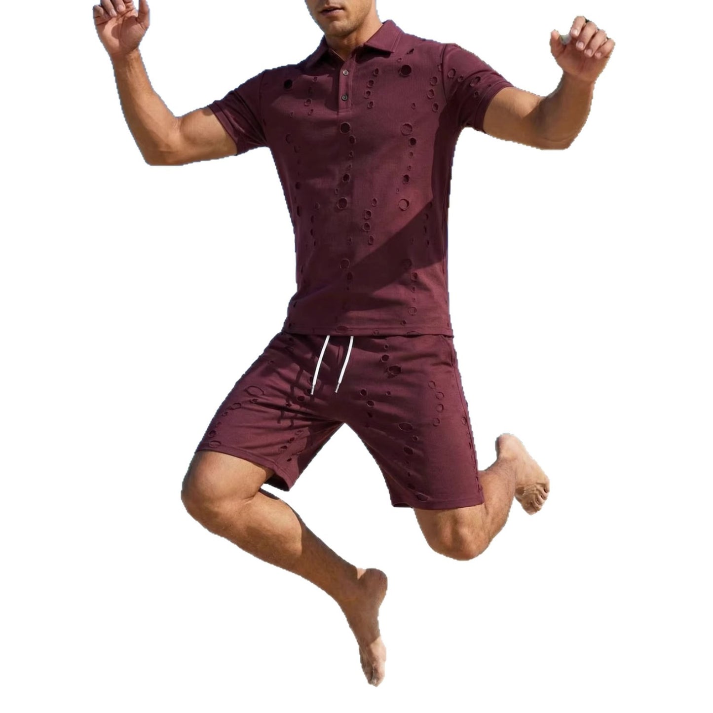 Summer Washed Distressed Polo Shirt With Buttons Mens Sports Polo Tee