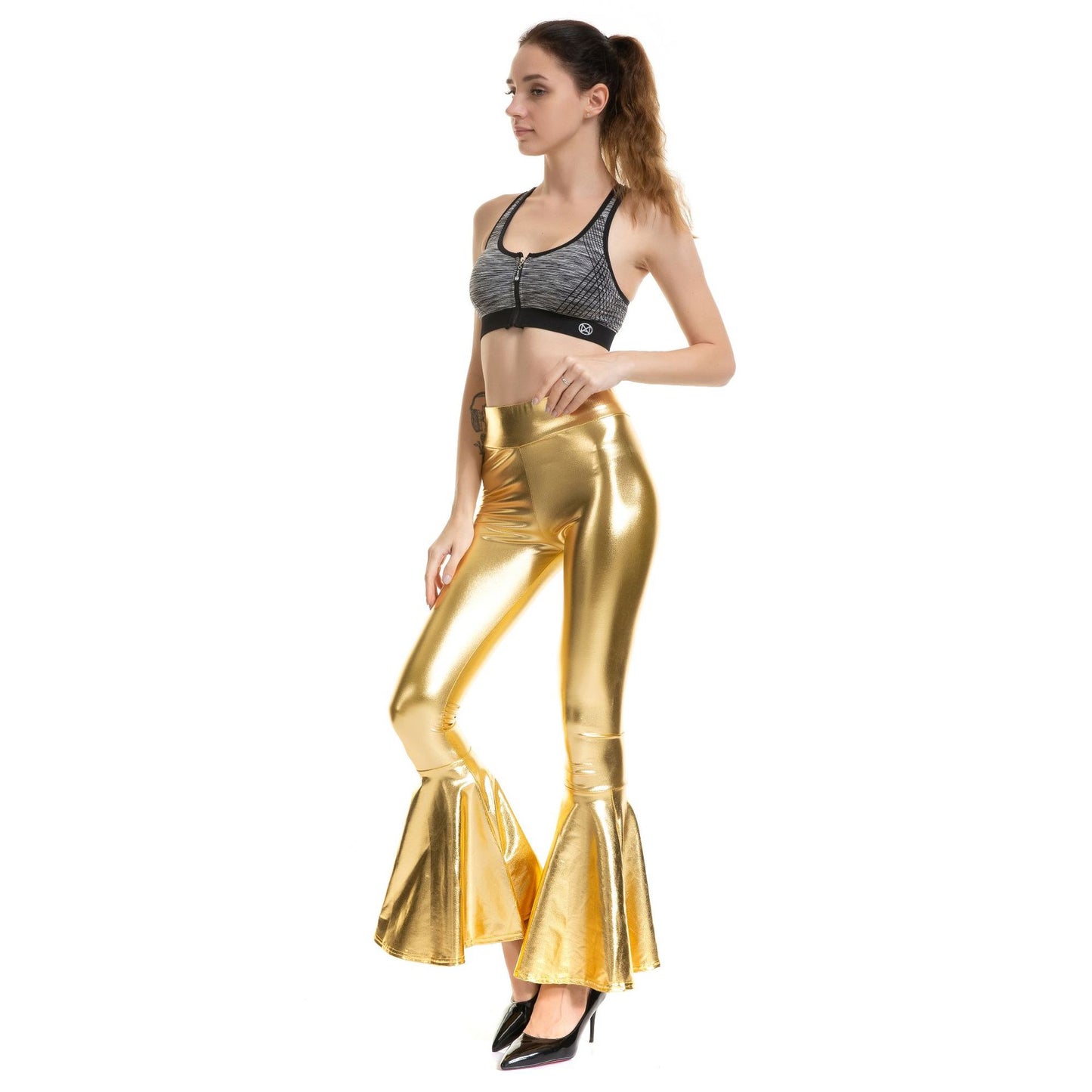 Fashion Elastic Waist Tapered Flare Pants