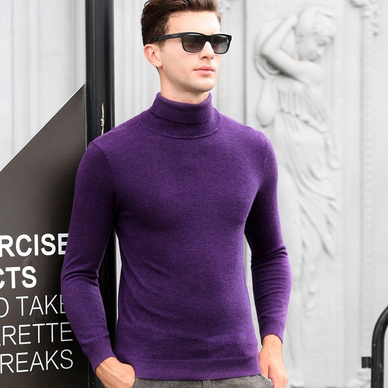 High Collar Wool Sweater Men High Collar Solid Color Base