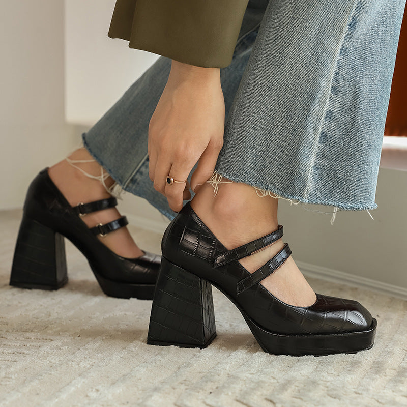 Women's Chunky Heel Low Top French Vintage Mary Jane Shoes