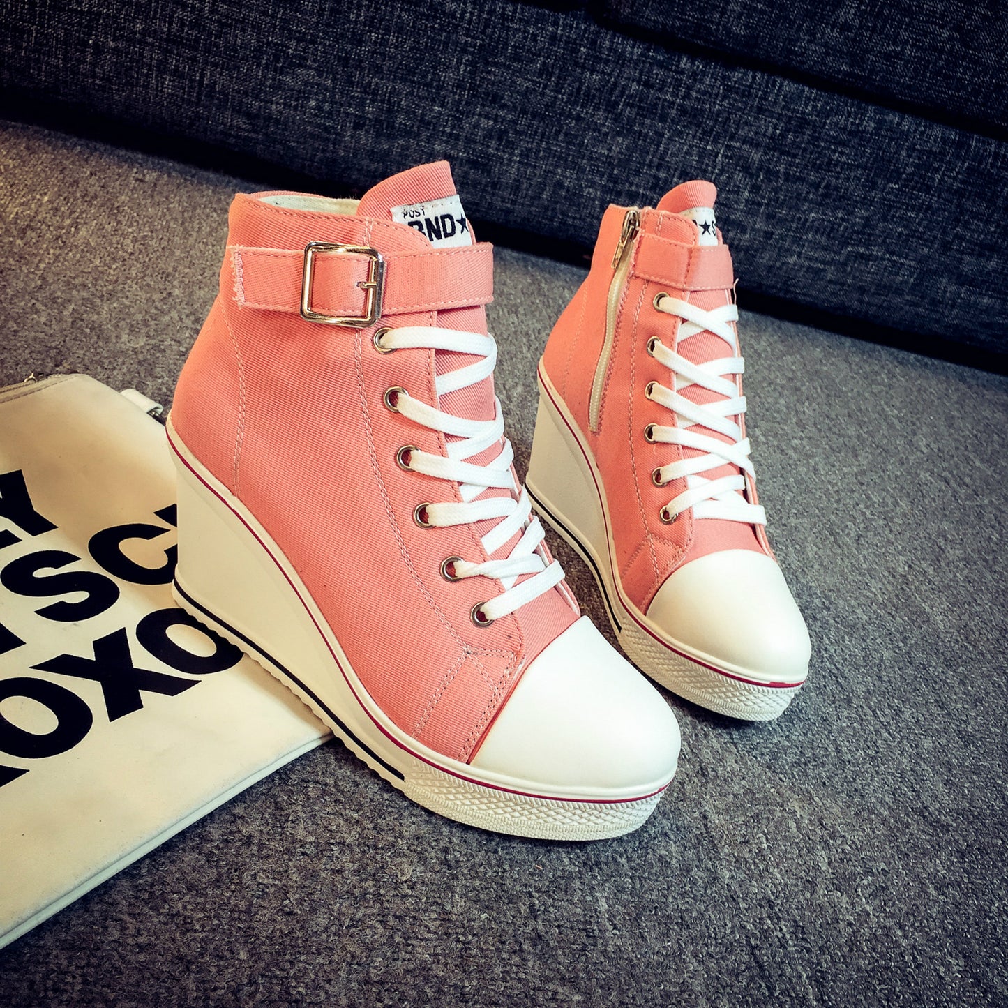 Women's Heightened Platform Wedge Heel High-top Canvas Shoes