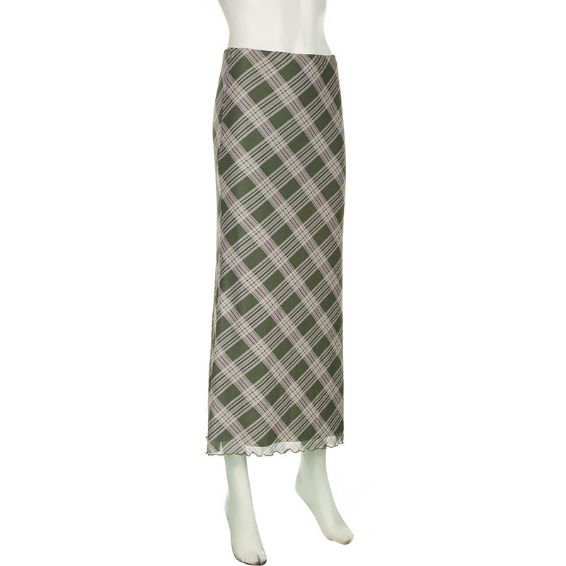 Girl's Plaid Straight Green Skirt
