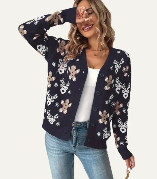Womens Printed Drop-Shoulder Cardigan Sweater