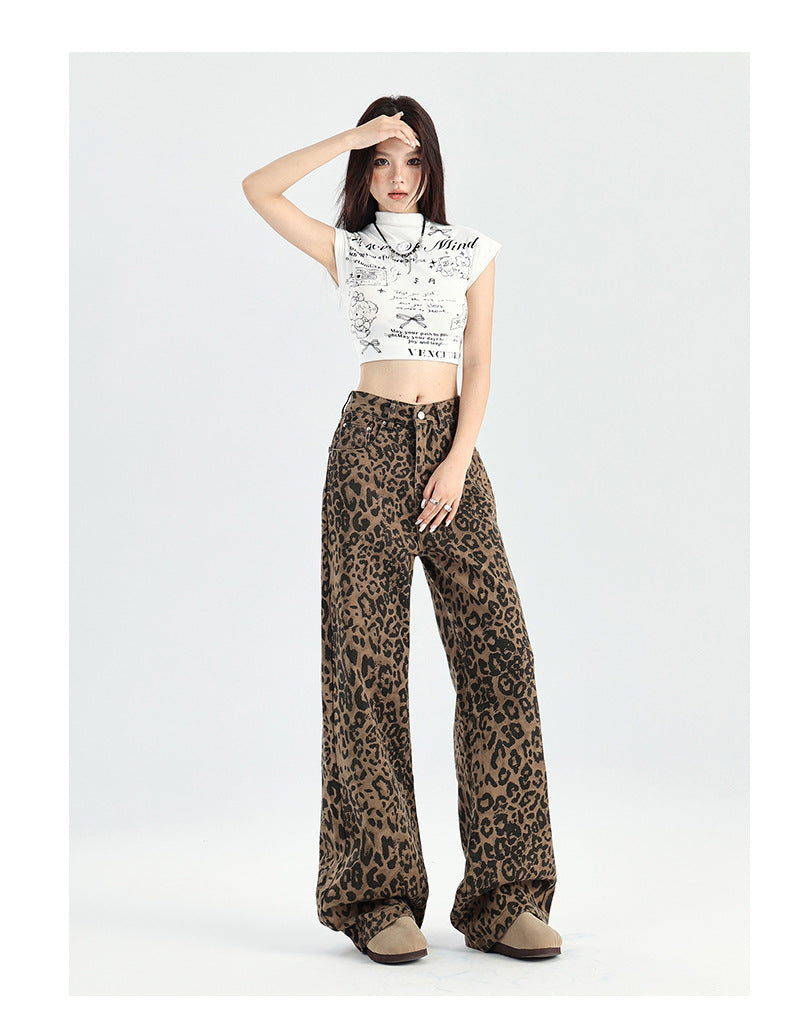 Retro Minority Leopard Jeans Hip Hop Loose Wide Leg Leisure Street
