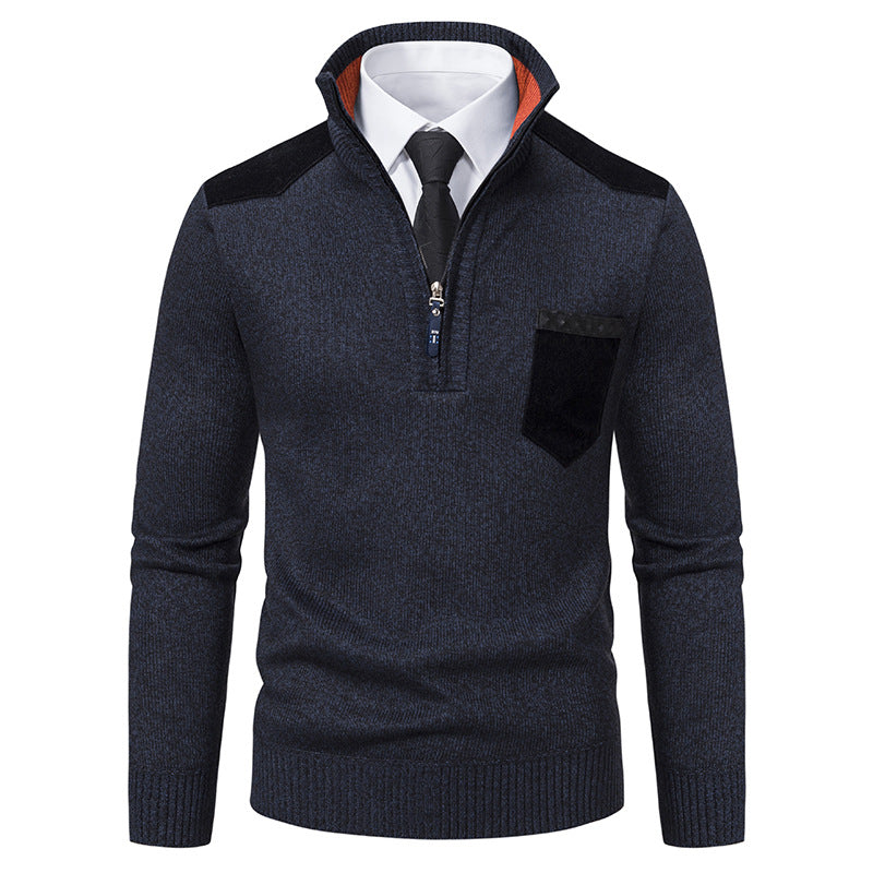 Pullover herresweater tyk polo t-shirts koreansk halv lynlås kold bluse standkrave efterår vinter overtøj luksus tøj