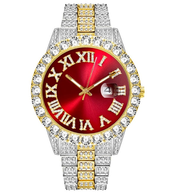 Roman literal waterproof men's gold watch