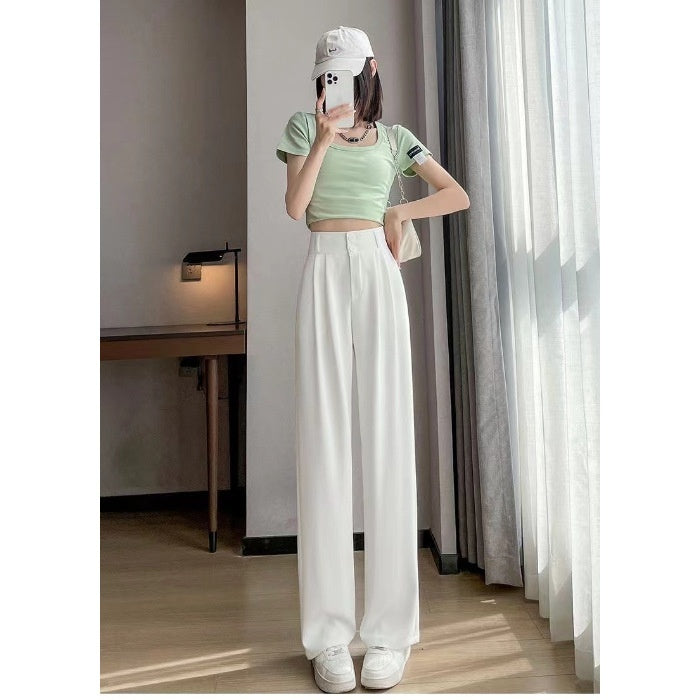 Green Ice Silk Wide-leg Pants Women's Summer Thin High Waist