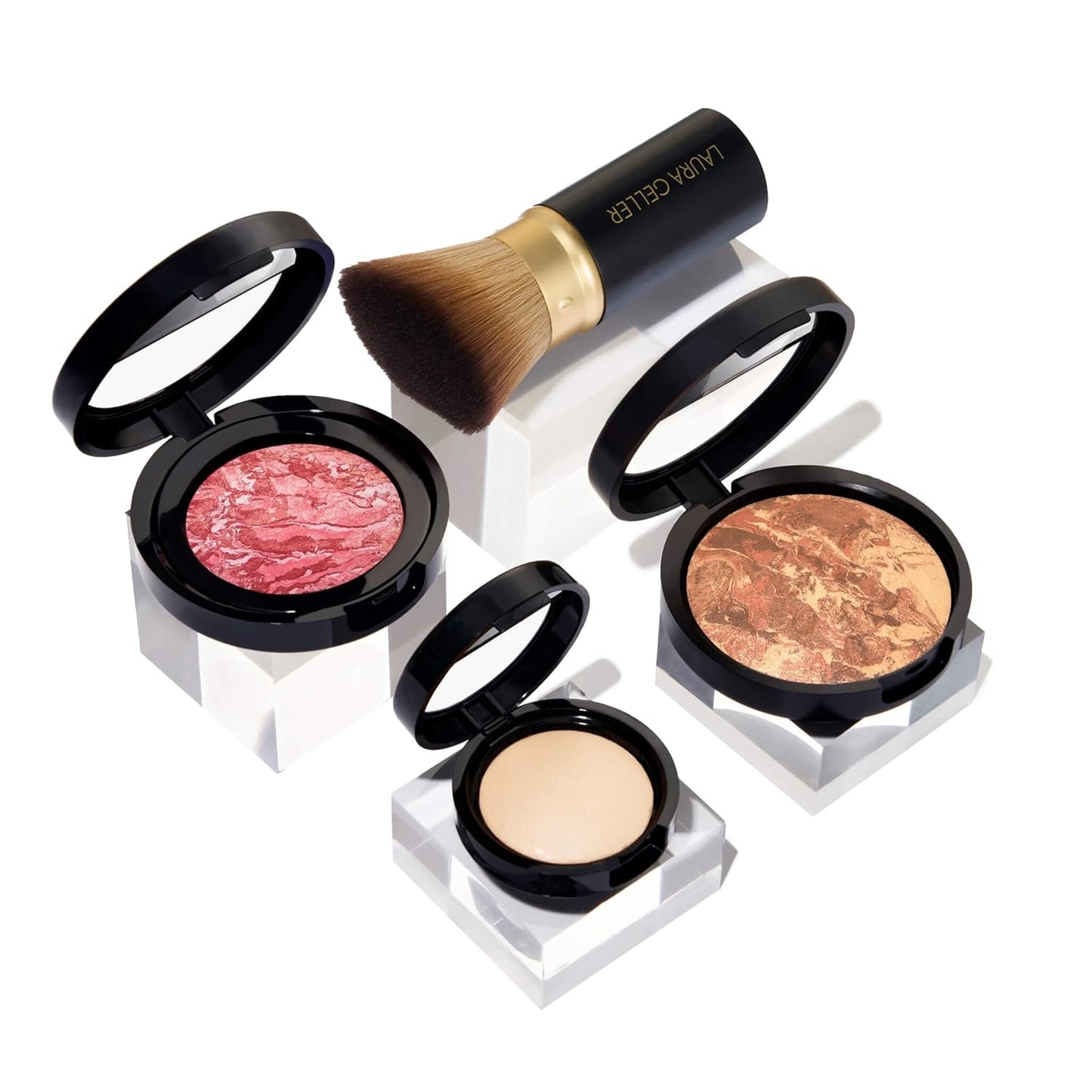 Daily Routine Kit (4 PC): Baked Balance-N-Brighten Foundation, Sand + Retractable Kabuki Brush + Blush-N-Brighten, Tropic Hues + Original Baked Highlighter, French Vanilla