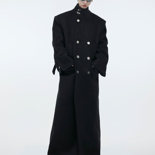 Stand Collar Profile Woolen Coat Heavy Long Below The Knee Woolen Coat