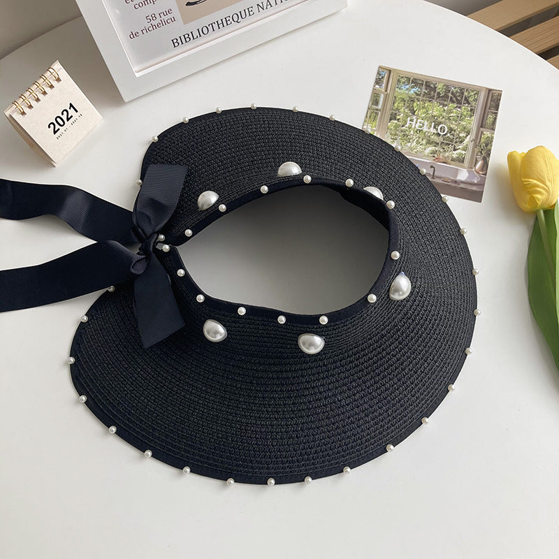 Straw Sun Protection Simple Empty Top Pearl Topless Sun Hat
