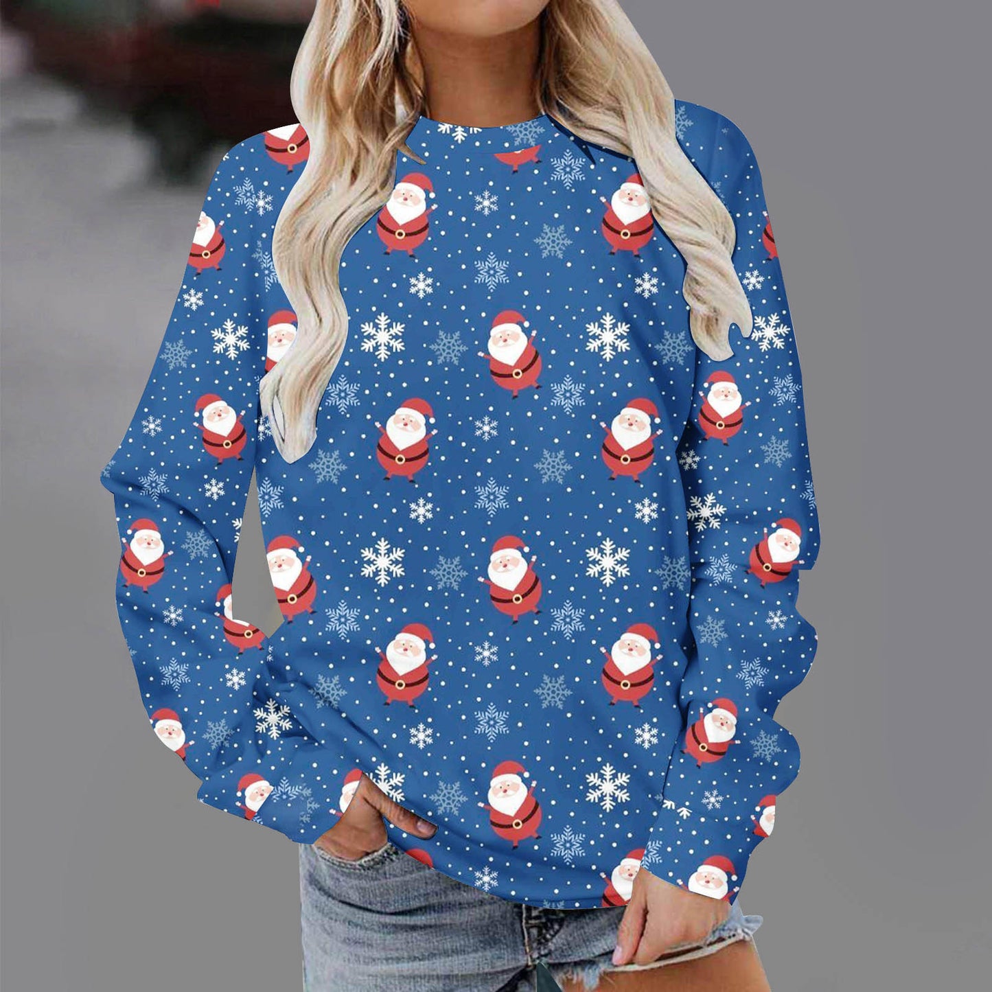Christmas Fashion Print Round Neck Men's Women's Pullover