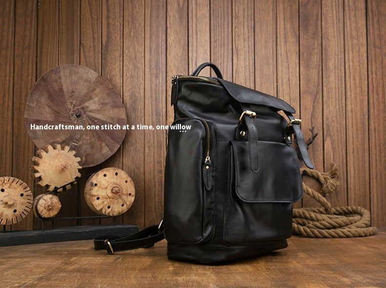 Handmade Genuine Leather British Style Large Capacity Men's Backpack Retro