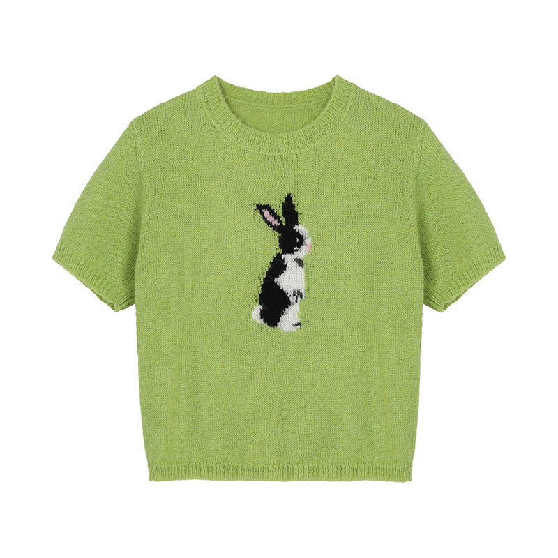 Rabbit Print Round Neck Fashion Short Sleeves