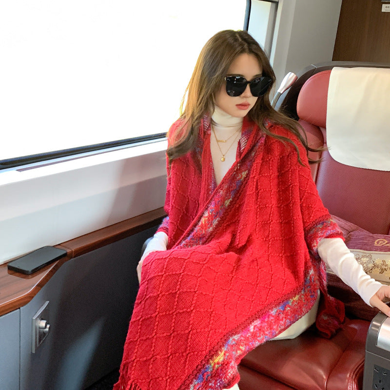 Casual Versatile Personality Border Dark Pattern Shawl Scarf