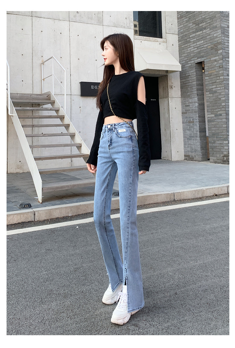 Split Jeans Women's Summer And Autumn Trendy High-waisted Small Wide-leg Pants