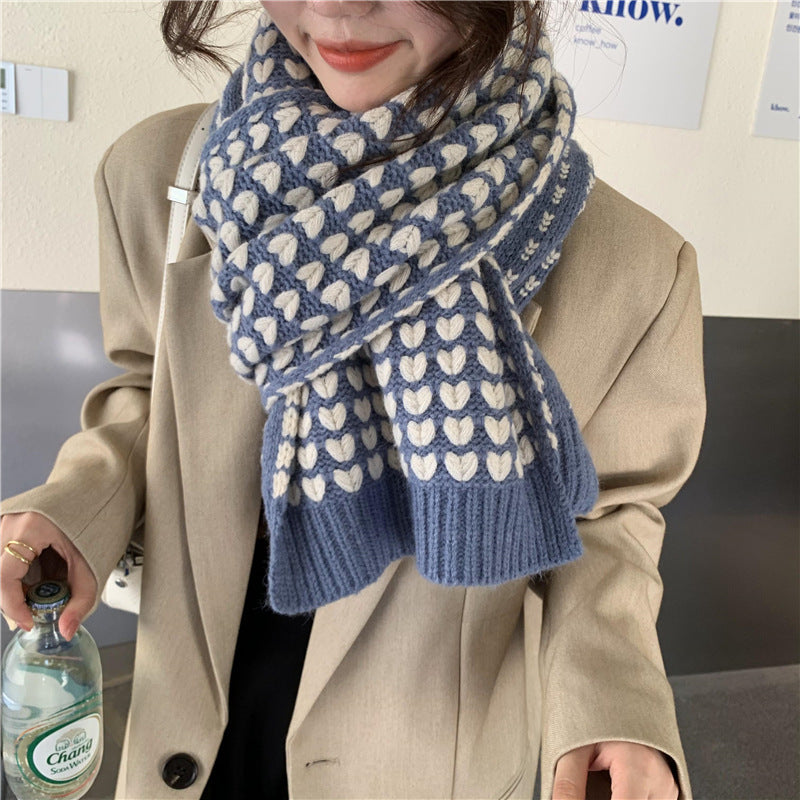 Korean Style Knitted Women's Handmade Mini Heart Scarf