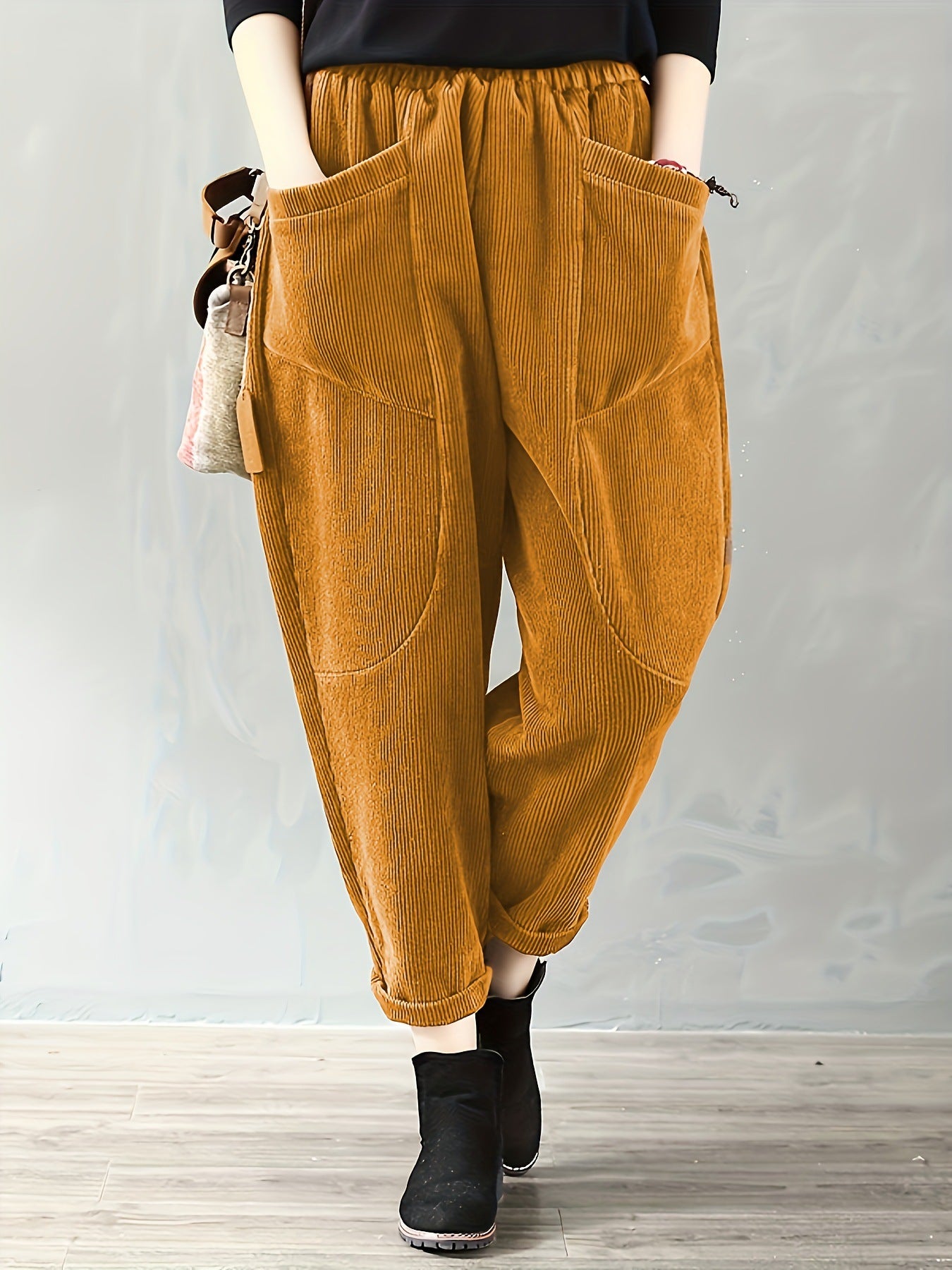 Autumn And Winter Elastic Waist Large Size Fashion Corduroy Loose Pants