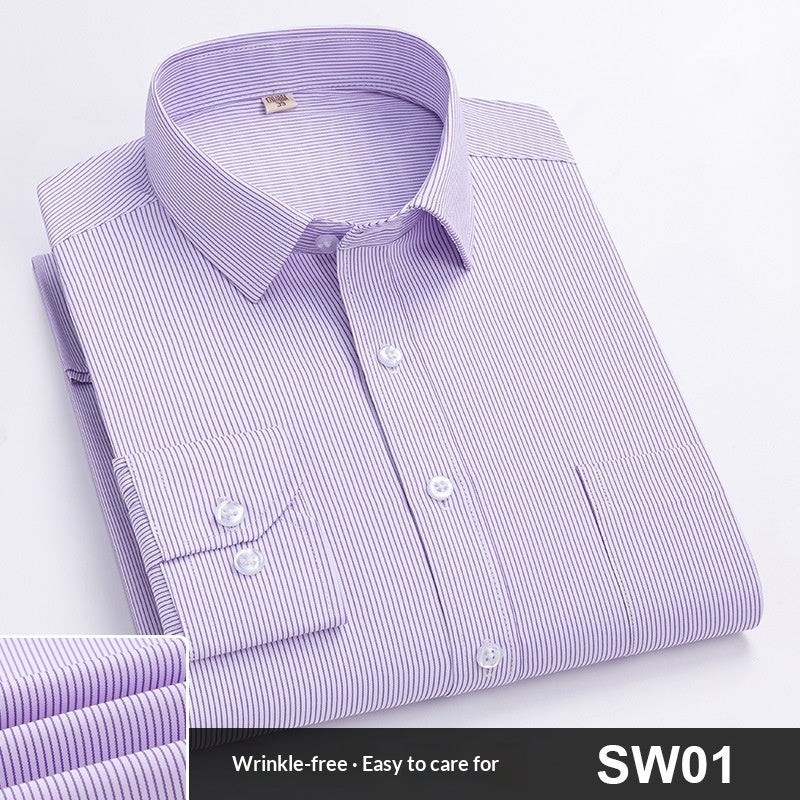Mens Spring Blue-Striped Long-Sleeve Work Shirt