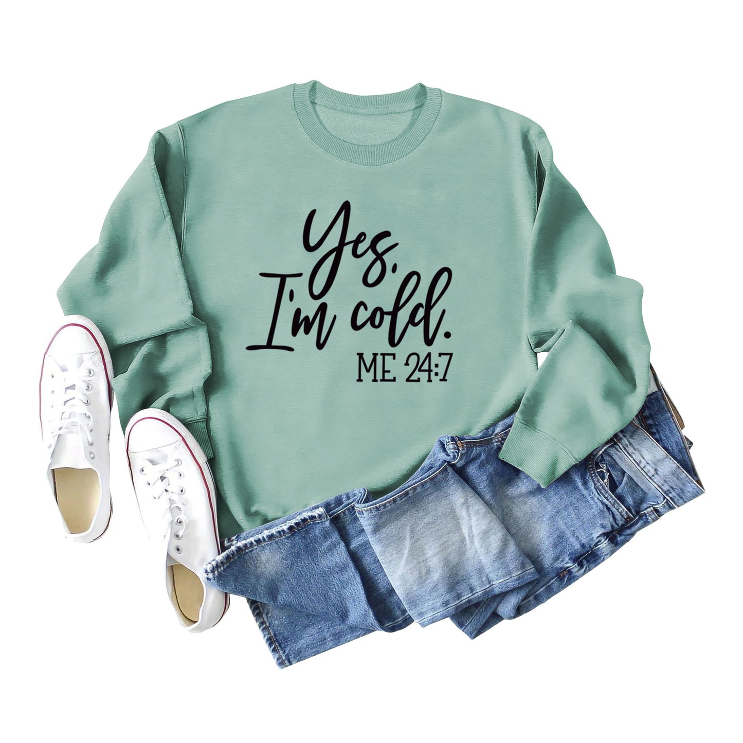 Sweatshirt med Bogstavprint, Rund Hals, Bomuld, Retro Fashion til Kvinder