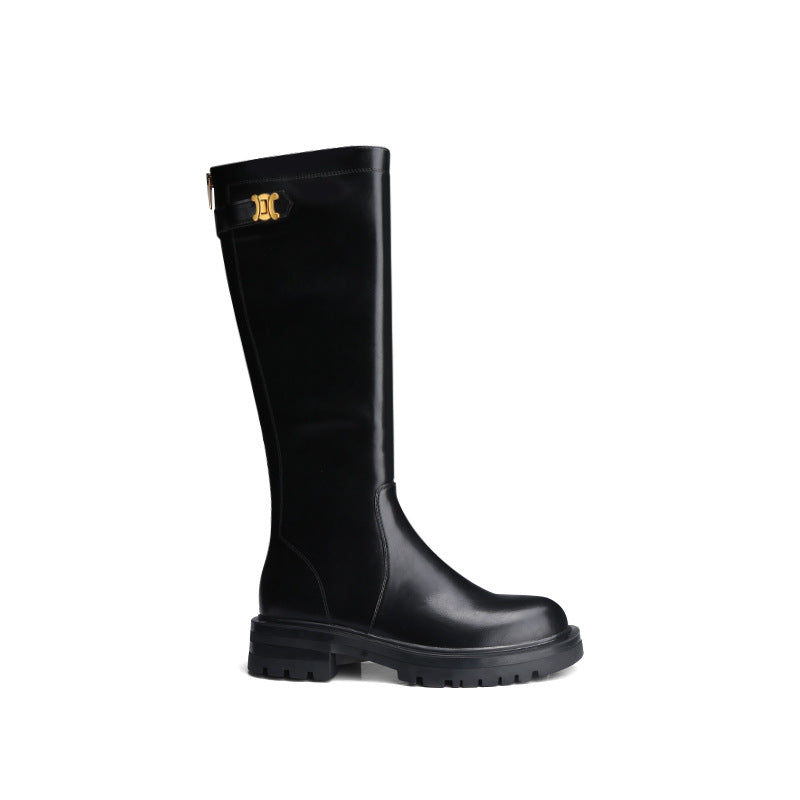 Women's Round Toe Thick-soled Medium Thick Heel Long Knight Boots
