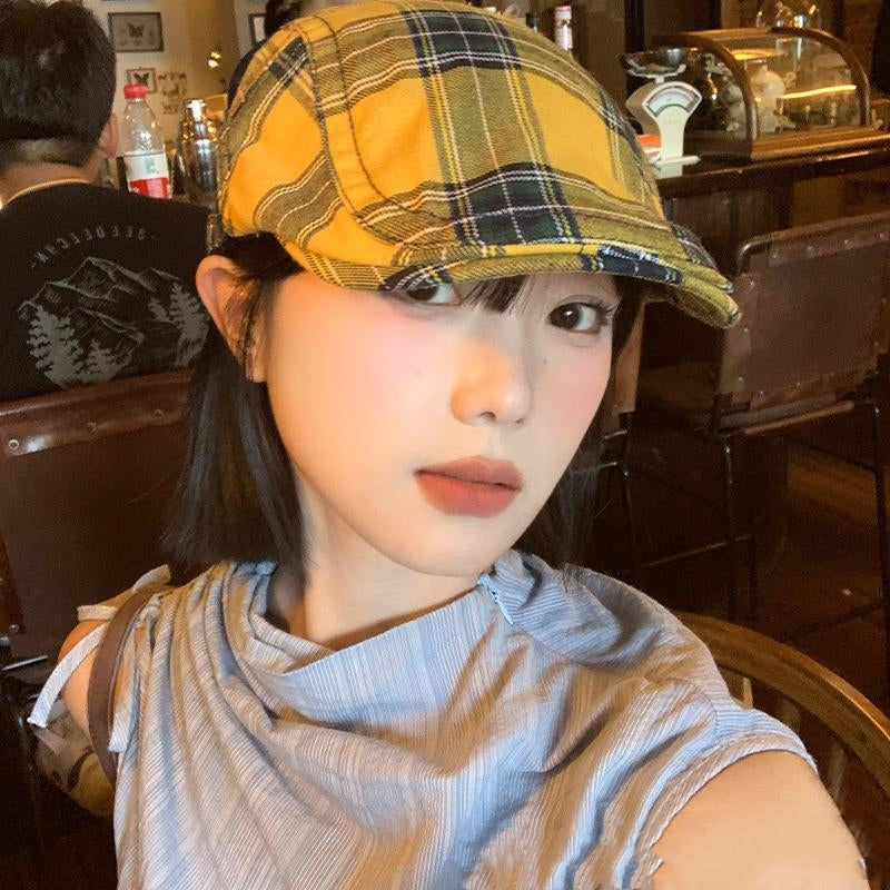 Dopamine Retro Plaid Advance Hats Women's Spring And Autumn
