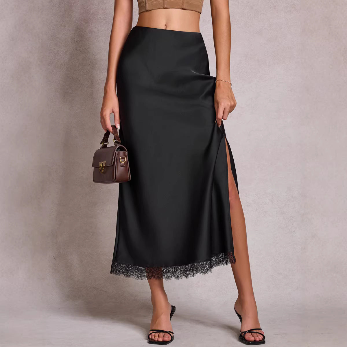 Lace Split High-Waist Elastic Sexy Bodycon Maxi Dress