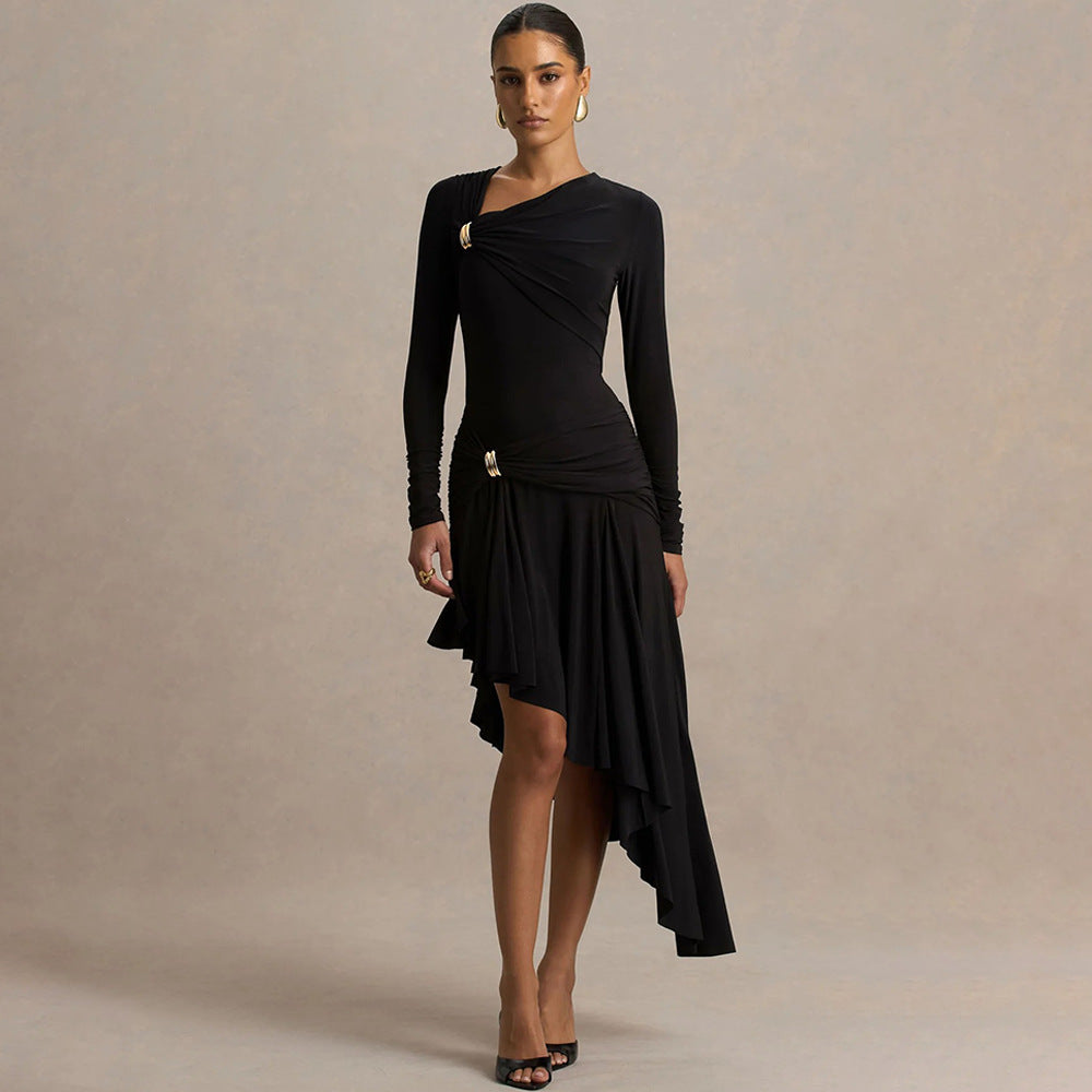 Fashionable Minimalist Asymmetrical Design Womens Long Dress
