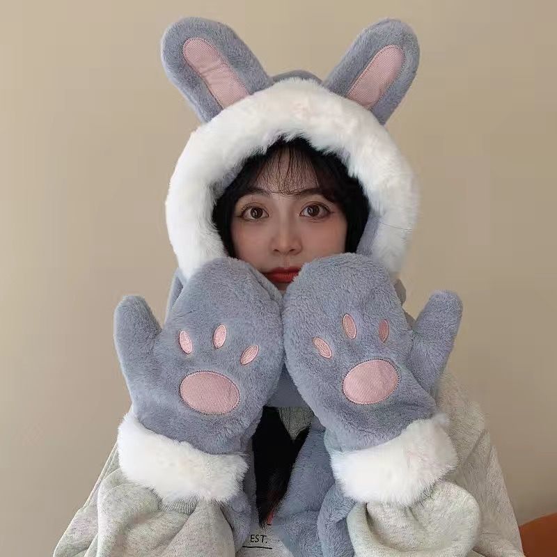 High-value Cute Hats Scarves Gloves All-in-one To Keep Warm