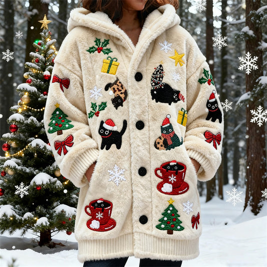 Casual 3D Cat-Print Hoodie Cloak Coat