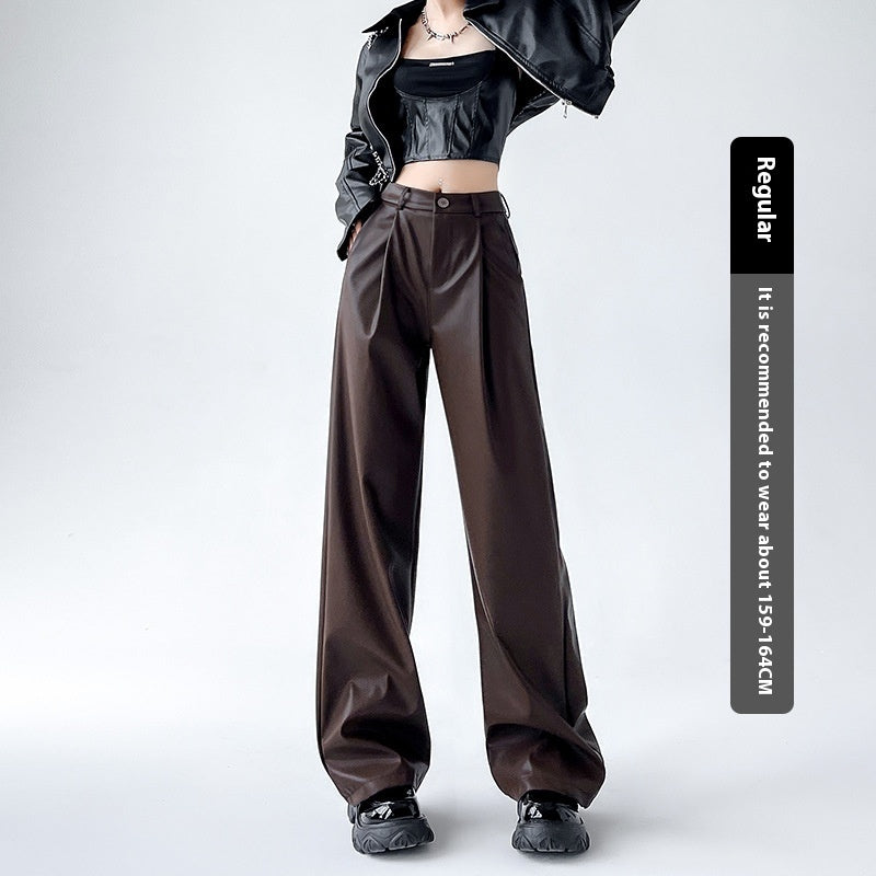 Personalized Fashion Narrow Straight Slim PU Suit Leather Pants
