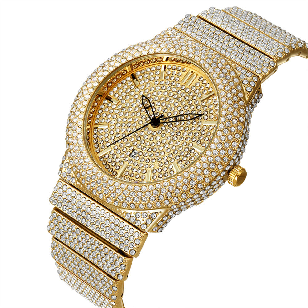 Luxury Style Diamond-embedded Watch Men's Color Calendar Quartz Watch