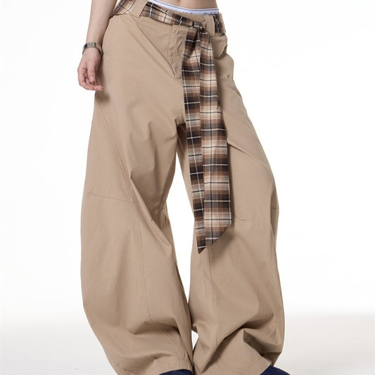 American Retro Hot Girl Khaki Machete Casual Wide-leg Pants