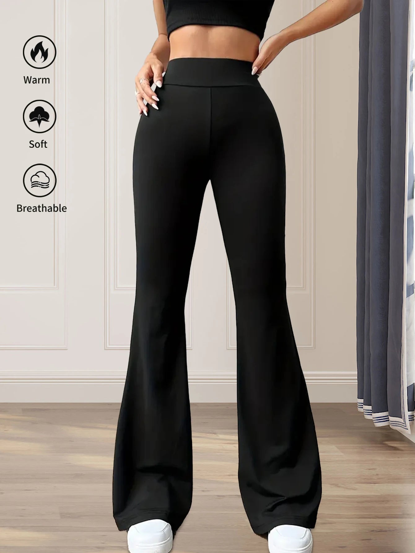 Women's spring and summer high waisted tight fitting flared pants,
