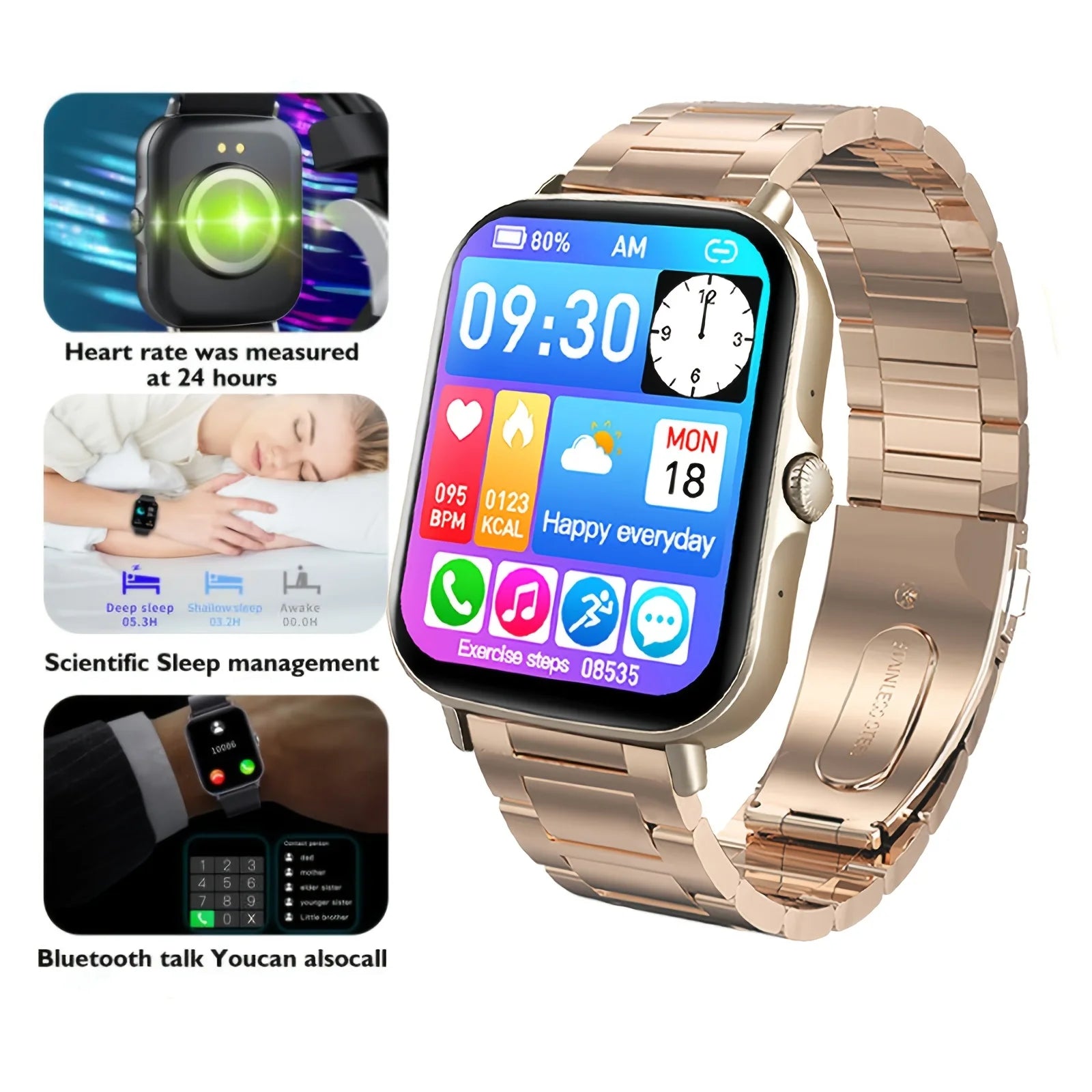 Smart Full Touch Sports Watch with Body Temperature Monitor, Dial & Call Function, Stay Connected Anytime and Anywhere