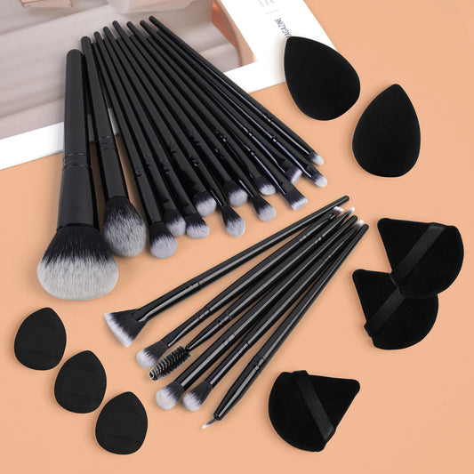29-Piece Professional Makeup Tool Kit: 20 Makeup Brushes and 9 Makeup Sponges Including Air Cushion and Finger Puff, Portable Design