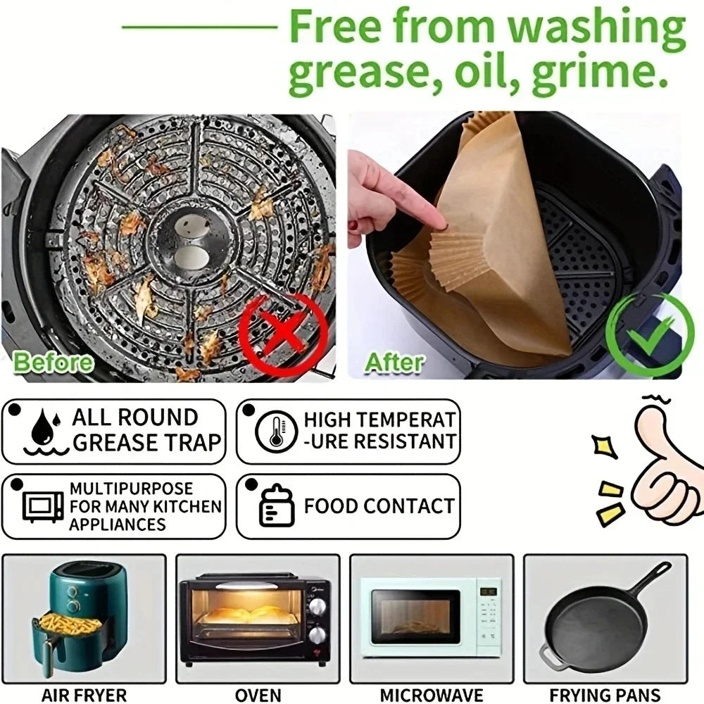 50pcs/Set Air Fryer Disposable Paper Parchment Wood Pulp Steamer