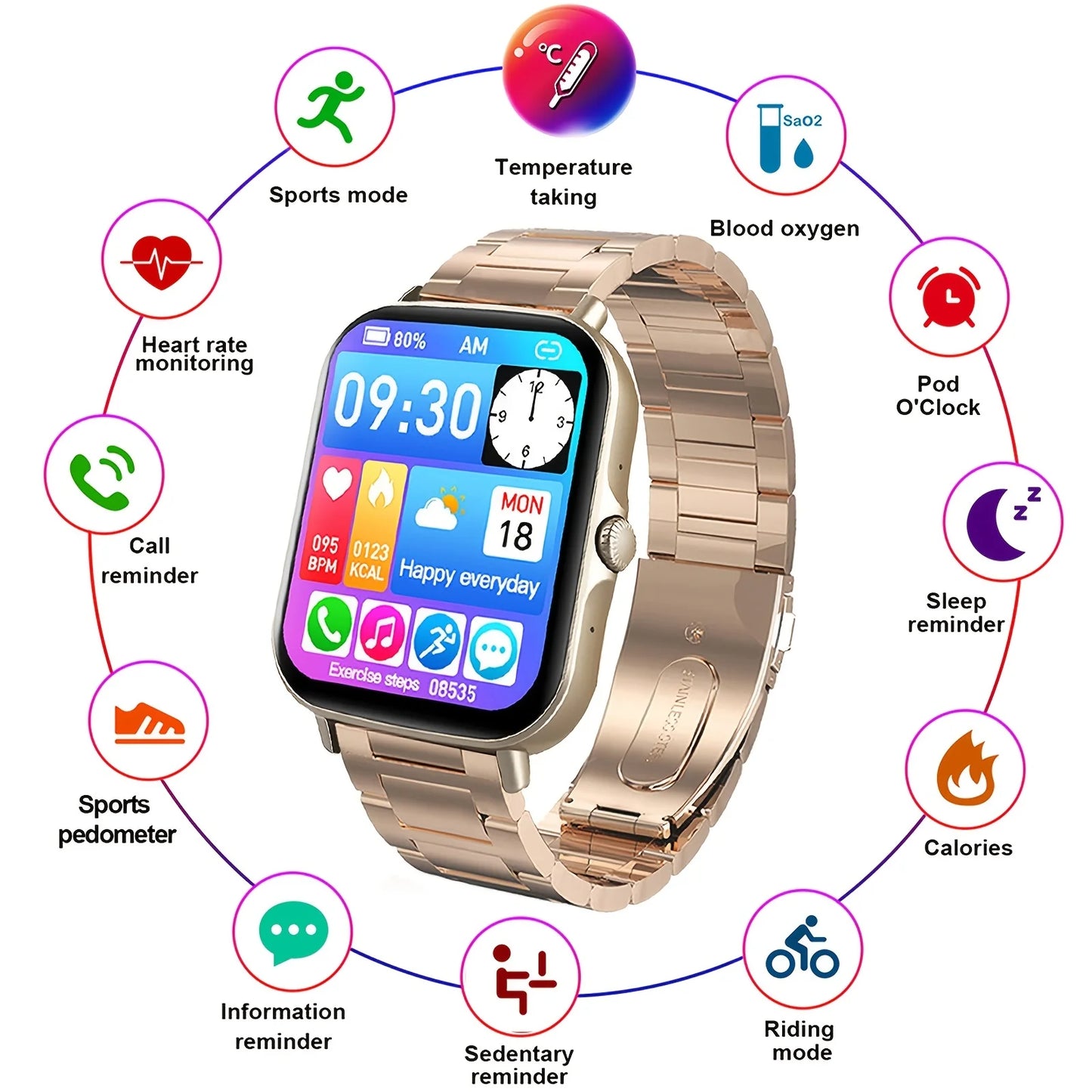 Smart Full Touch Sports Watch with Body Temperature Monitor, Dial & Call Function, Stay Connected Anytime and Anywhere