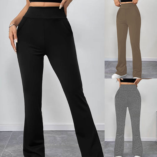 Womens Slimming Solid-Color High-Waist Flared Yoga Pants With Butt-Lifting Design