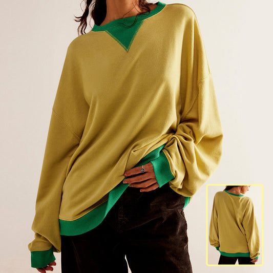 Fashion Color-matching Pullover Sweatshirt Street Casual Løs Lygteærme Toppe Sport Dame Tøj