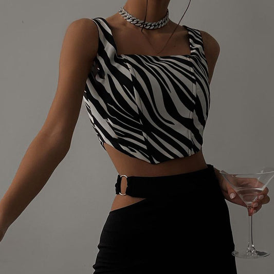 Printing And Slim Bowl Of Umbilical Short Sling Small Vest