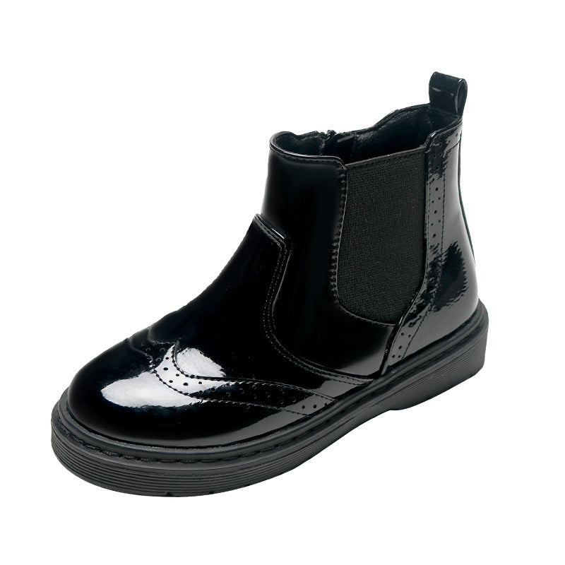 Solid Color Black Girls Short Boots Side Zipper